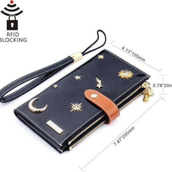 Women's Genuine Leather Wallet RFID Blocking Credit Card Holder Zipper Purse Cel - Picture 4 of 6